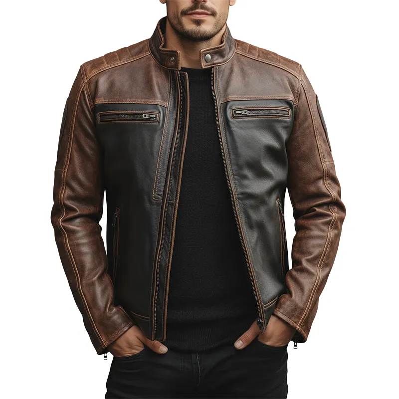 Men's Winter Retro Texture PU Faux Leather Motorcycle Jacket MTA2354J5P sold by Manly