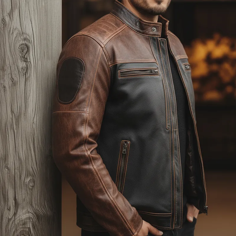 Men's Winter Retro Texture PU Faux Leather Motorcycle Jacket MTA2354J5P sold by Manly product image thumbnail 5