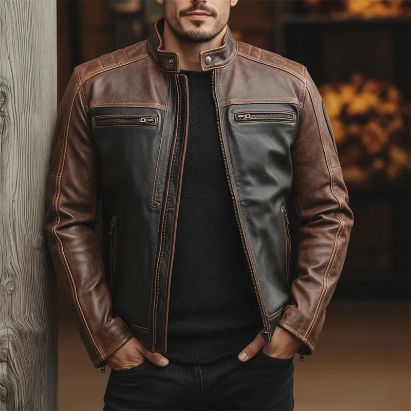 Men's Winter Retro Texture PU Faux Leather Motorcycle Jacket MTA2354J5P sold by Manly product image thumbnail 2