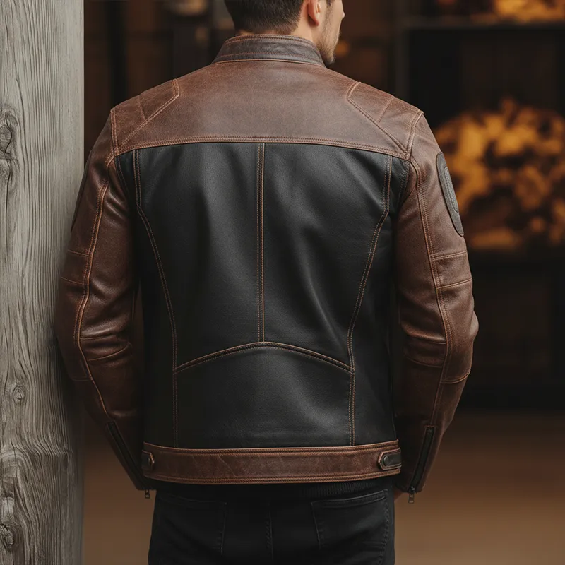 Men's Winter Retro Texture PU Faux Leather Motorcycle Jacket MTA2354J5P sold by Manly product image thumbnail 3
