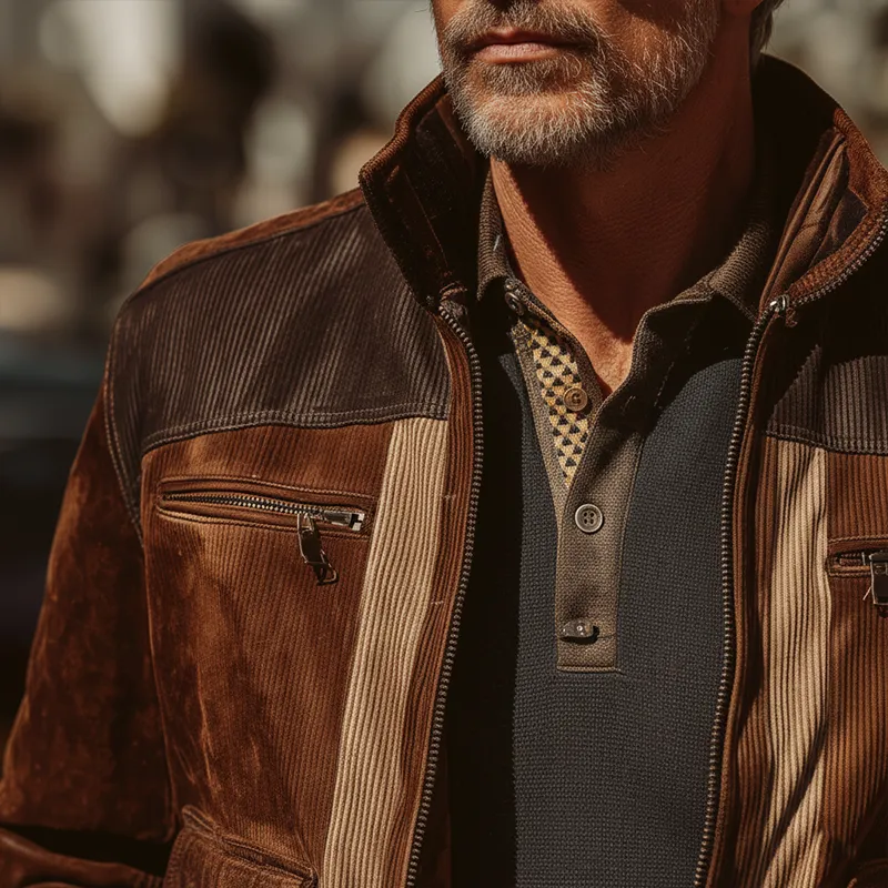 Men's Winter Vintage Corduroy Faux Suede Stitching Warm Jacket MTA2380J1P sold by Manly product image thumbnail 4