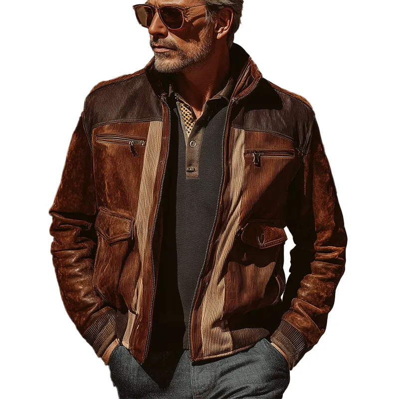 Men's Winter Vintage Corduroy Faux Suede Stitching Warm Jacket MTA2380J1P sold by Manly