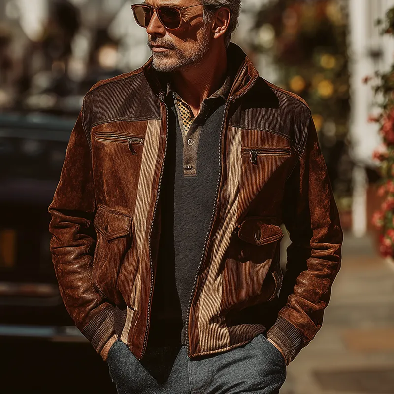 Men's Winter Vintage Corduroy Faux Suede Stitching Warm Jacket MTA2380J1P sold by Manly product image thumbnail 2