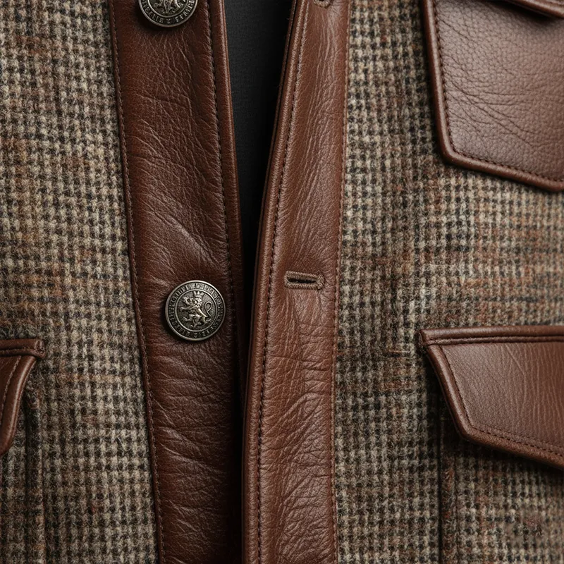 Men's Winter Retro PU Patch Faux Wool Warm Jacket MTA2328J9P sold by Manly product image thumbnail 5