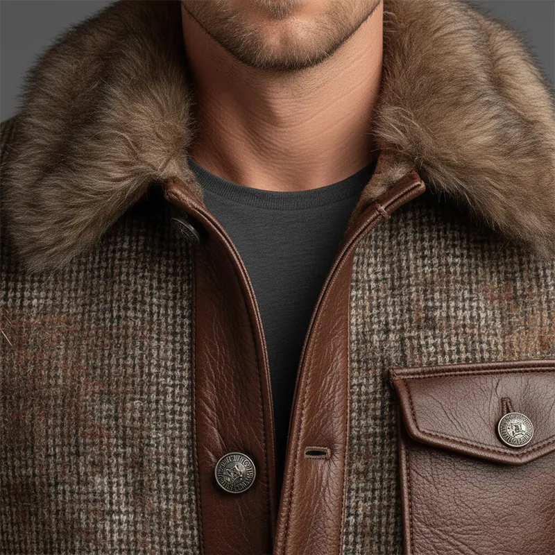 Men's Winter Retro PU Patch Faux Wool Warm Jacket MTA2328J9P sold by Manly product image thumbnail 3