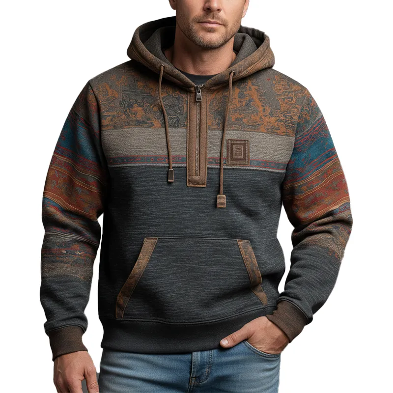 Men's Winter Vintage Polyester-Cotton Blend Printed Hooded Sweatshirt MTA2329J8P sold by Manly