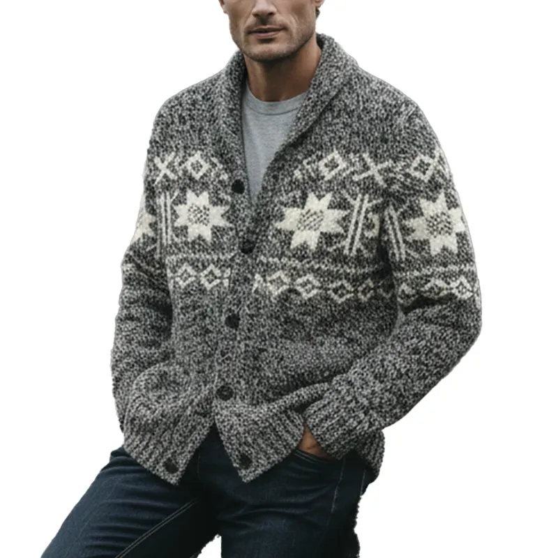 Men's Winter Vintage Knitted Jacquard Cotton Cardigan MTA1679J2P sold by Manly