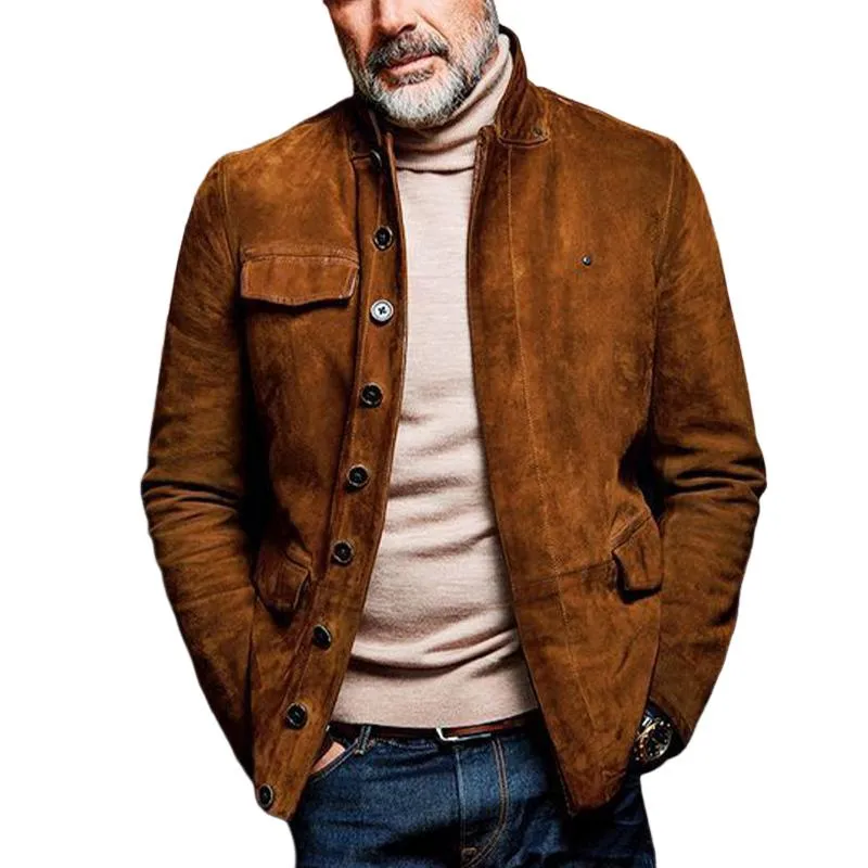 Men's Solid Color Stand Collar Suede Jacket 47511261X sold by Manly