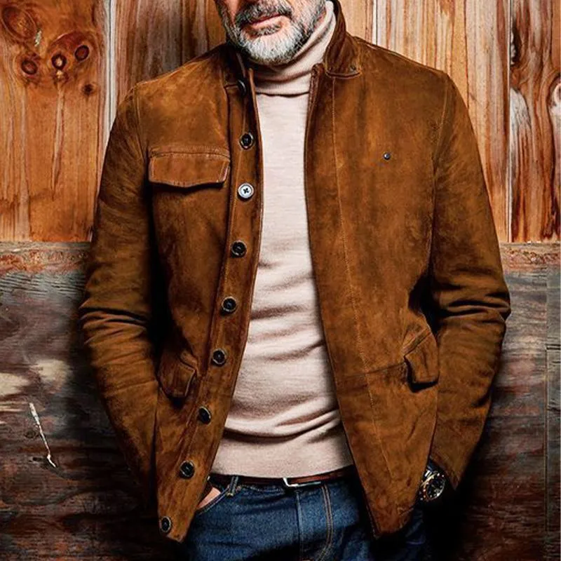 Men's Solid Color Stand Collar Suede Jacket 47511261X sold by Manly product image thumbnail 2