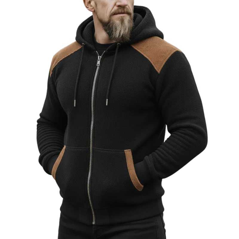 Men's Classic Western Style Corduroy Patchwork Polar Fleece Hooded Zip-up Jacket MTA2219J7K sold by Manly