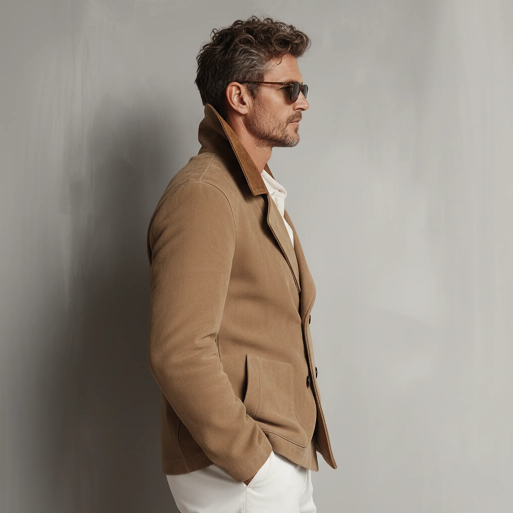 Men's Classic Retro Western Tough Style PU Leather Lapel Double-breasted Faux Suede Jacket MTA2235J5K sold by Manly product image thumbnail 3