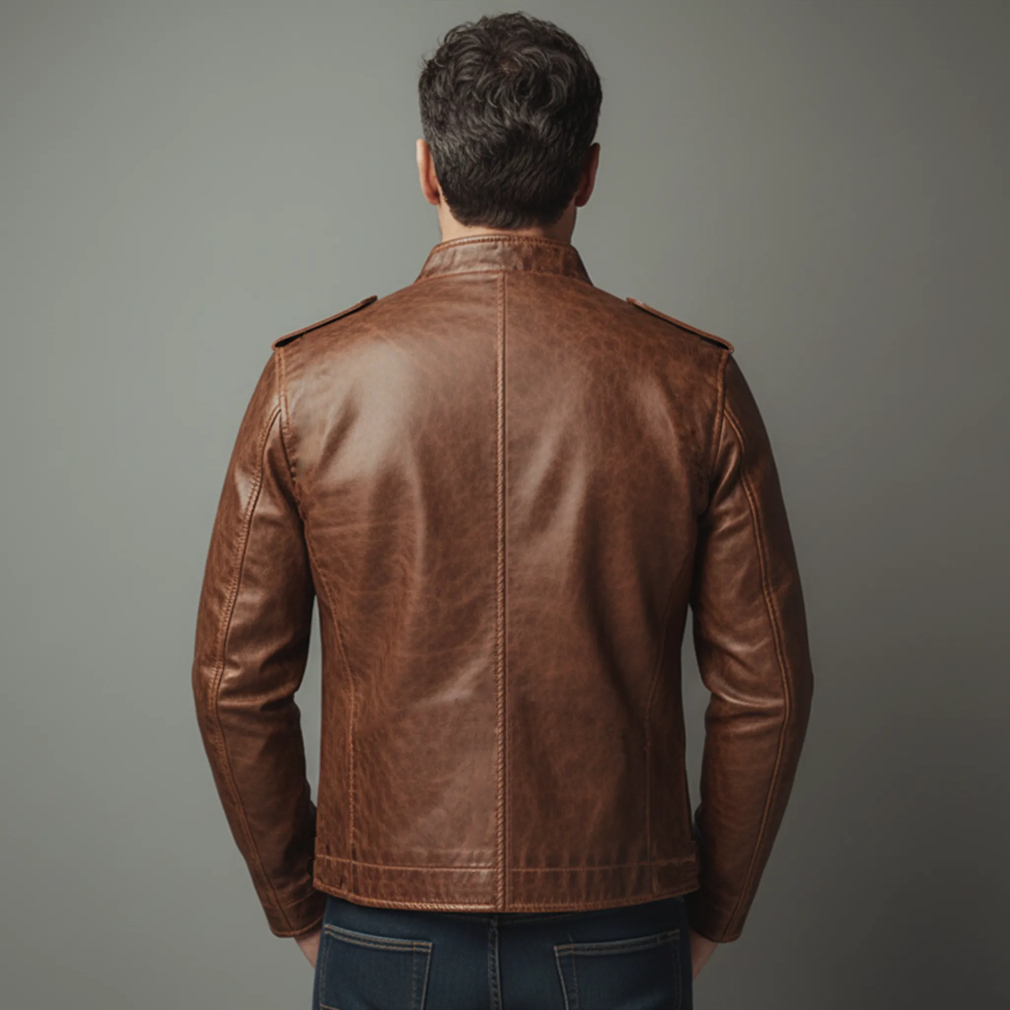 Men's Classic Vintage Distressed PU Leather Stand Collar Zipper Jacket MTA2289J0K sold by Manly product image thumbnail 4