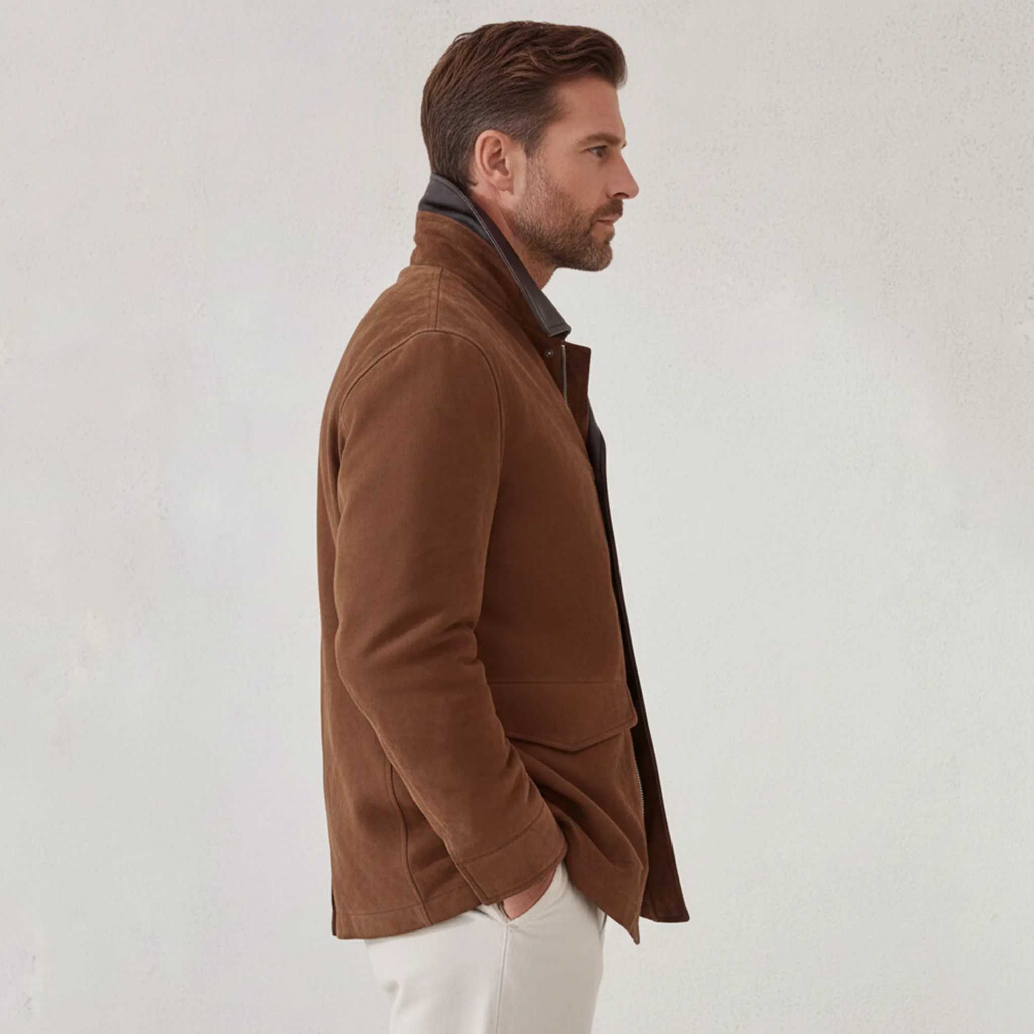 Men's Classic Retro Collar PU Leather Zipper Faux Suede Jacket MTA2262J5K sold by Manly product image thumbnail 3