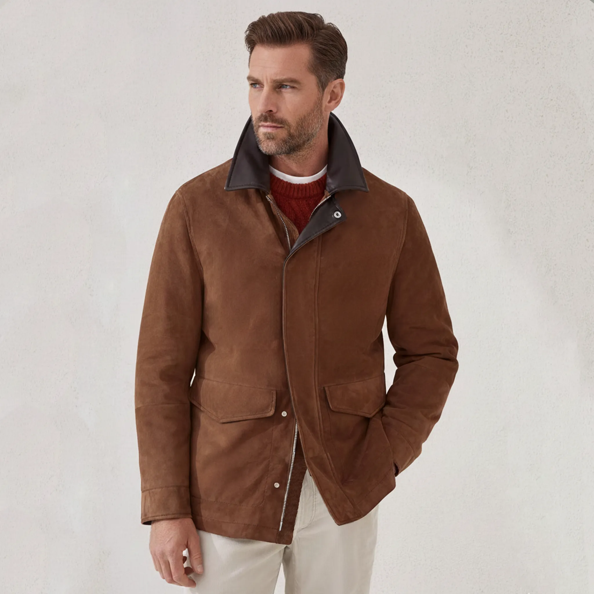 Men's Classic Retro Collar PU Leather Zipper Faux Suede Jacket MTA2262J5K sold by Manly product image thumbnail 2