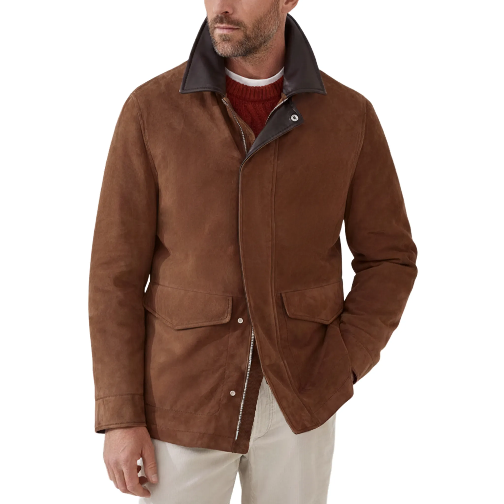 Men's Classic Retro Collar PU Leather Zipper Faux Suede Jacket MTA2262J5K sold by Manly