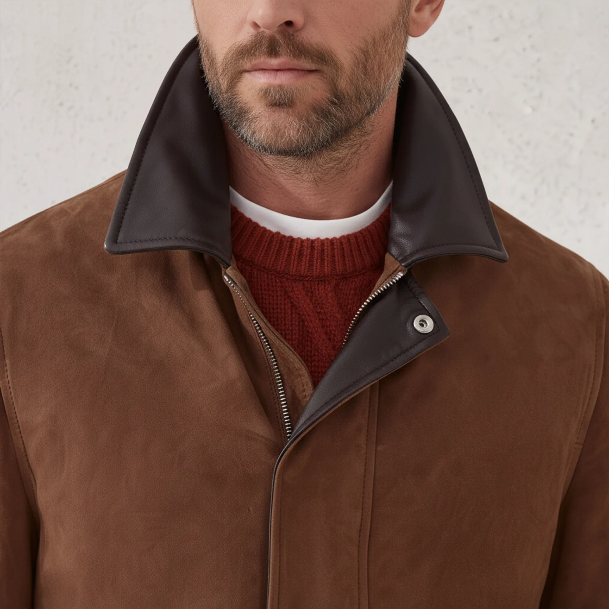 Men's Classic Retro Collar PU Leather Zipper Faux Suede Jacket MTA2262J5K sold by Manly product image thumbnail 5