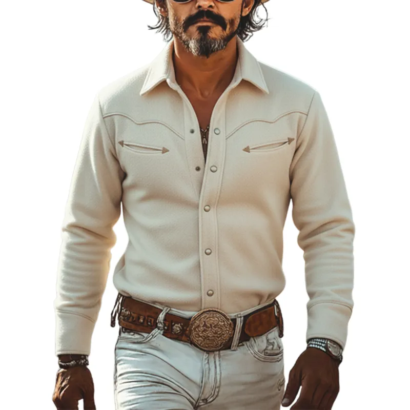 Men's Classic Western Tough Guy Style Dralon Fabric Warm Skin-friendly Slim Long-sleeved Shirt MTA2187J8K sold by Manly