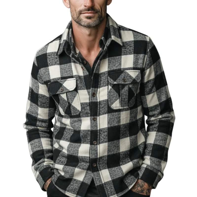 Men's Classic Casual Check Brushed Cotton Blend Pocket Long Sleeve Shirt MTA2195J6K sold by Manly