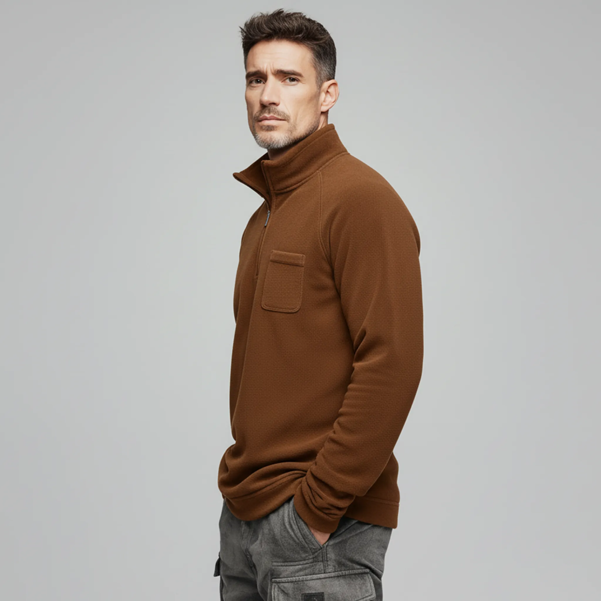 Men's Classic Casual Western Tough Style Dralon Warm Skin-friendly Stand Collar Zipper Sweatshirt MTA2193J7K sold by Manly product image thumbnail 4