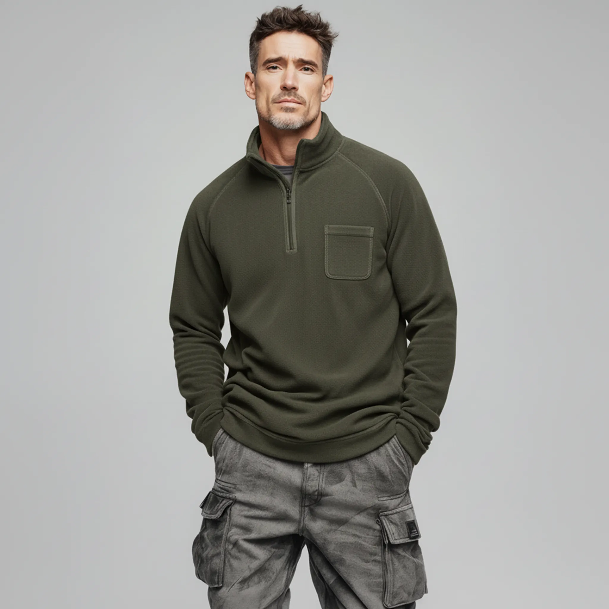 Men's Classic Casual Western Tough Style Dralon Warm Skin-friendly Stand Collar Zipper Sweatshirt MTA2193J7K sold by Manly product image thumbnail 3