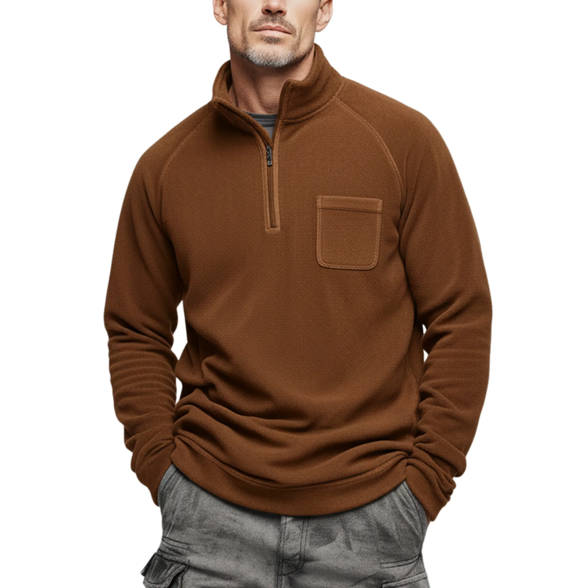 Men's Classic Casual Western Tough Style Dralon Warm Skin-friendly Stand Collar Zipper Sweatshirt MTA2193J7K sold by Manly