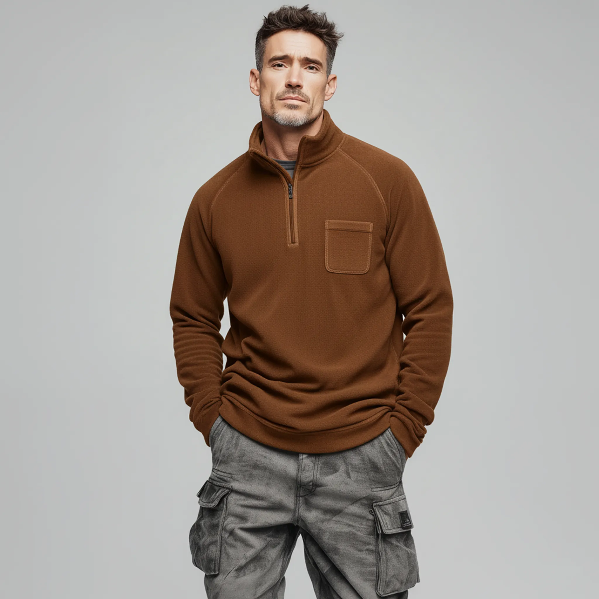 Men's Classic Casual Western Tough Style Dralon Warm Skin-friendly Stand Collar Zipper Sweatshirt MTA2193J7K sold by Manly product image thumbnail 2