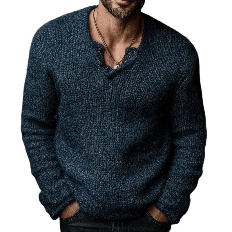 Men's Vintage Casual Knit Henley Neck Pullover Sweater MTA2121J0TO sold by Manly