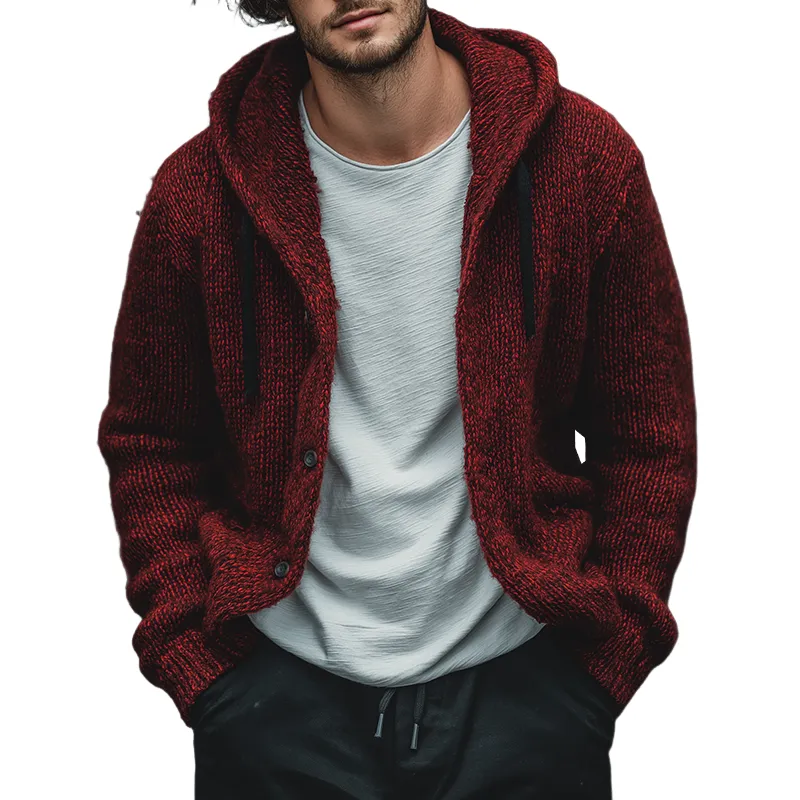 Men's Retro Casual Knit Hooded Button Cardigan Jacket MTA2166J9TO sold by Manly