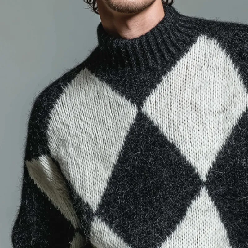 Men's Retro Casual Diamond Knitted Half Turtleneck Pullover Sweater MTA2110J4TO sold by Manly product image thumbnail 3