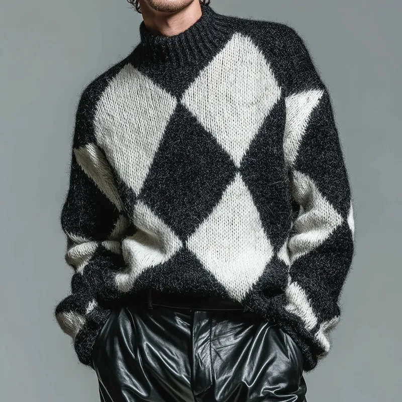 Men's Retro Casual Diamond Knitted Half Turtleneck Pullover Sweater MTA2110J4TO sold by Manly product image thumbnail 2