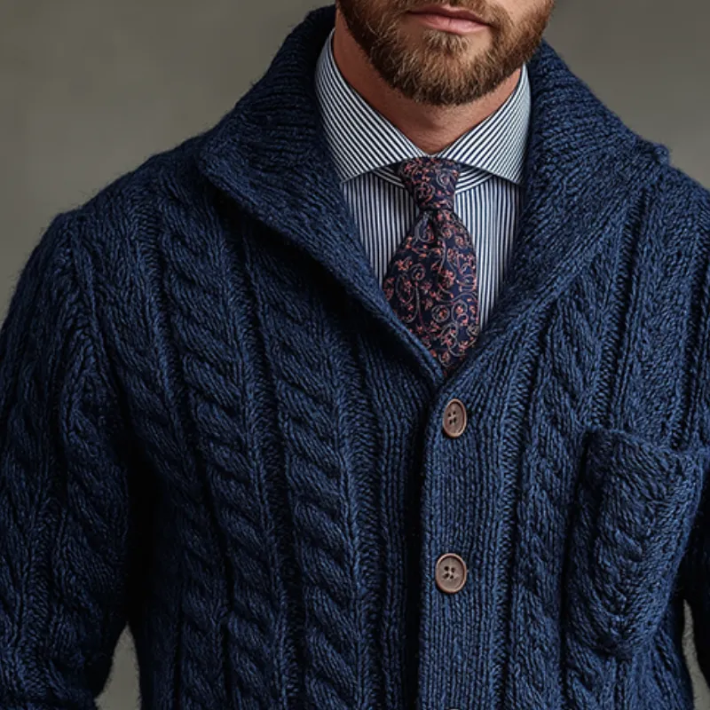 Men's Retro Casual Knitted Cable Collar Button Cardigan MTA1122J7TO sold by Manly product image thumbnail 3