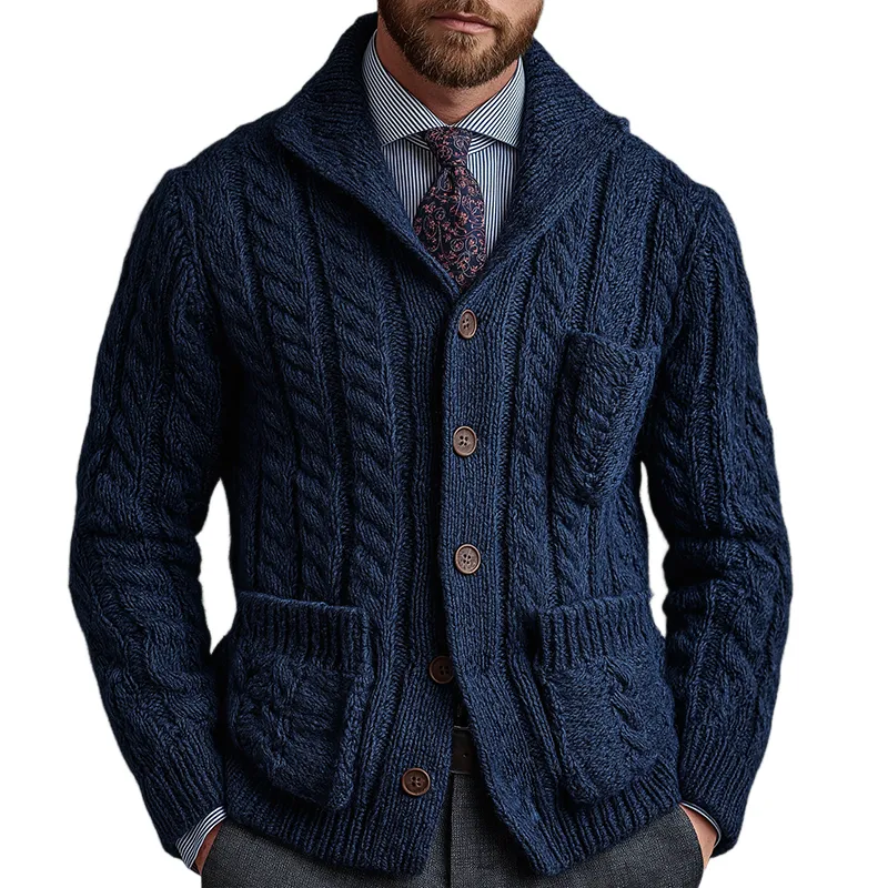 Men's Retro Casual Knitted Cable Collar Button Cardigan MTA1122J7TO sold by Manly