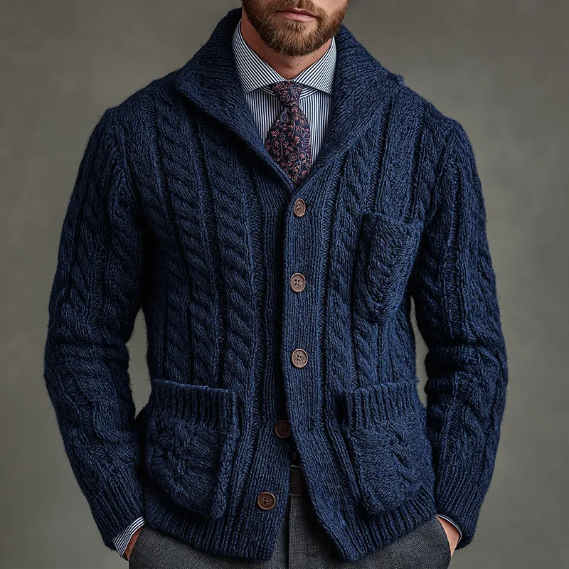 Men's Retro Casual Knitted Cable Collar Button Cardigan MTA1122J7TO sold by Manly product image thumbnail 2