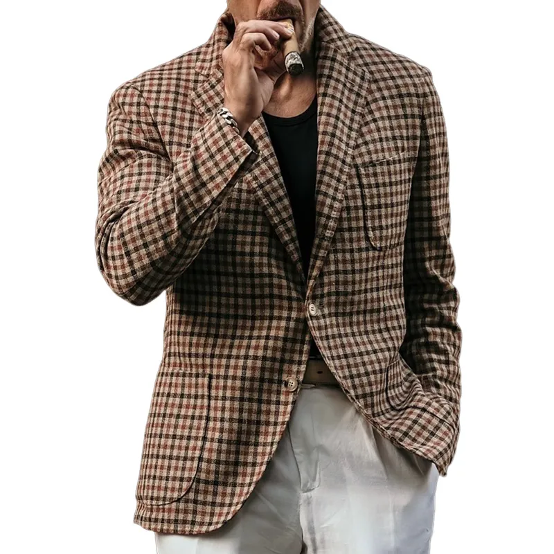 Men's Vintage Casual Check Button Blazer MTA1537J9TO sold by Manly