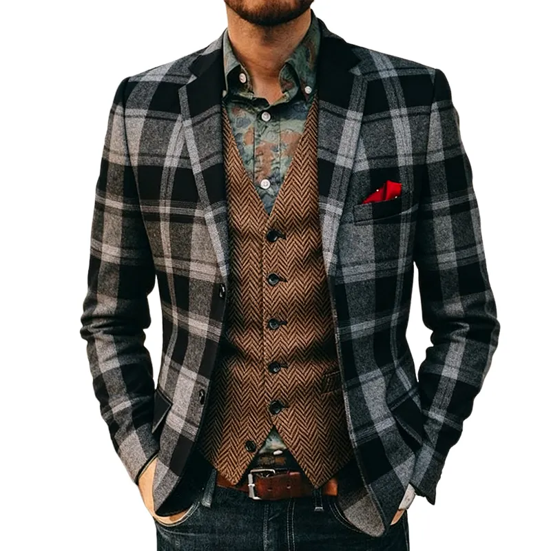 Men's Vintage Casual Check Button Blazer MTA1505J0TO sold by Manly