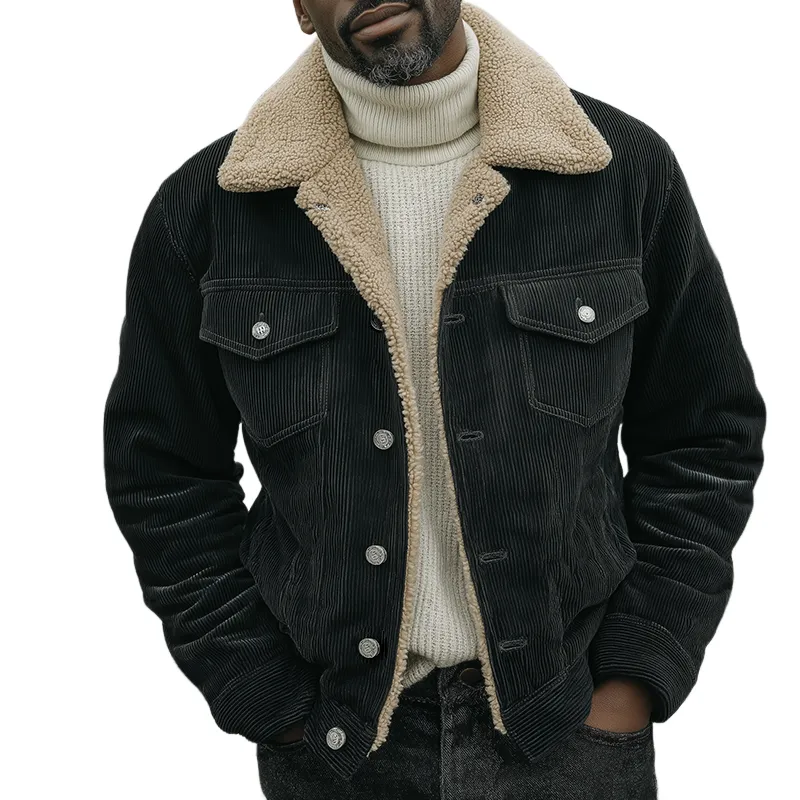 Men's Vintage Casual Warm Corduroy Lapel Button Jacket MTA1055J8TO sold by Manly