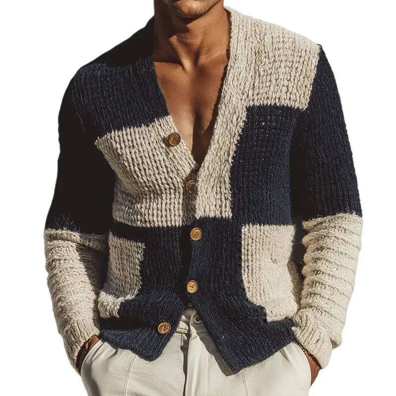 Men's Retro Casual Knit Colorblock Button Cardigan MTA1003J1TO sold by Manly