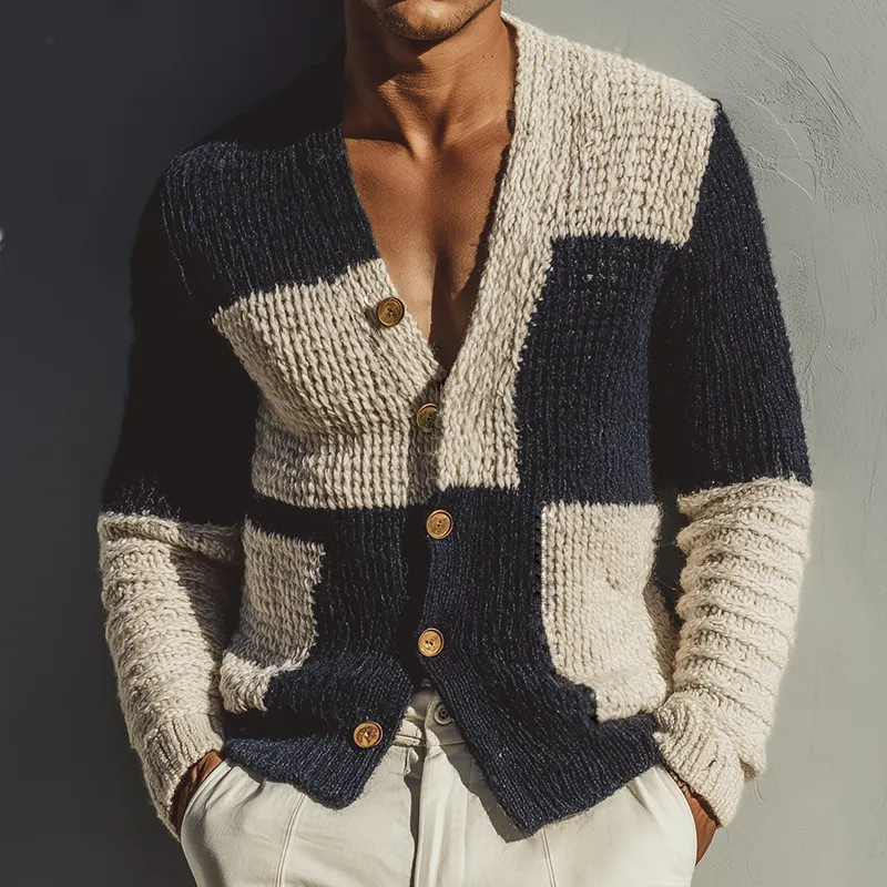 Men's Retro Casual Knit Colorblock Button Cardigan MTA1003J1TO sold by Manly product image thumbnail 2