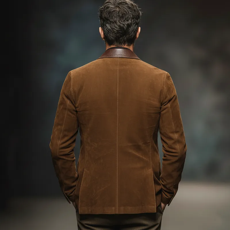 Men's Business Suede And PU Leather Two-button Double-slit Blazer MTA2214J9U sold by Manly product image thumbnail 4