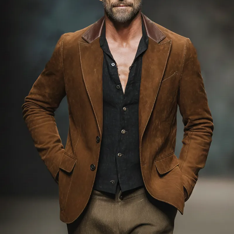 Men's Business Suede And PU Leather Two-button Double-slit Blazer MTA2214J9U sold by Manly product image thumbnail 5