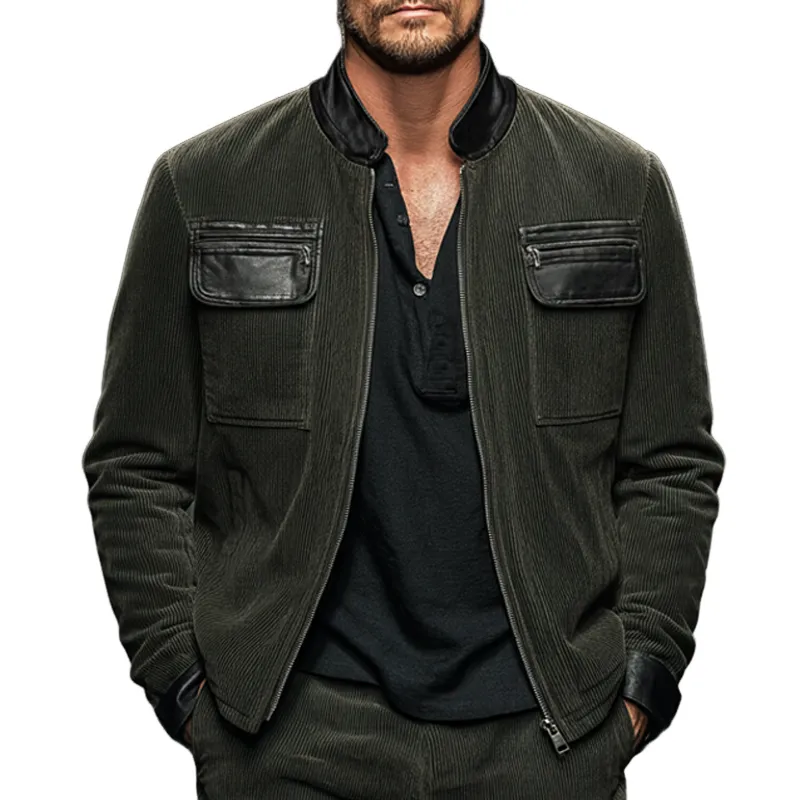Men's Vintage Corduroy And PU Leather Patchwork Zipper Jacket MTA2268J8U sold by Manly