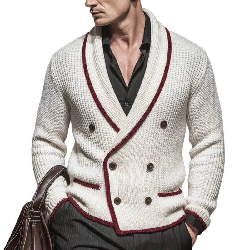 Men's Classic Colorblock Edge Lapel Double Breasted Knit Cardigan MTA2225J4U sold by Manly