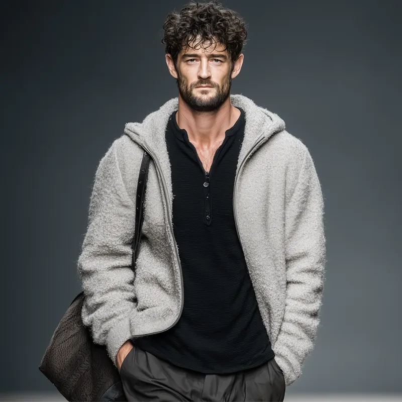 Men's Casual Light Grey Polar Fleece Zip-Up Hooded Jacket MTA2229J6U sold by Manly product image thumbnail 2