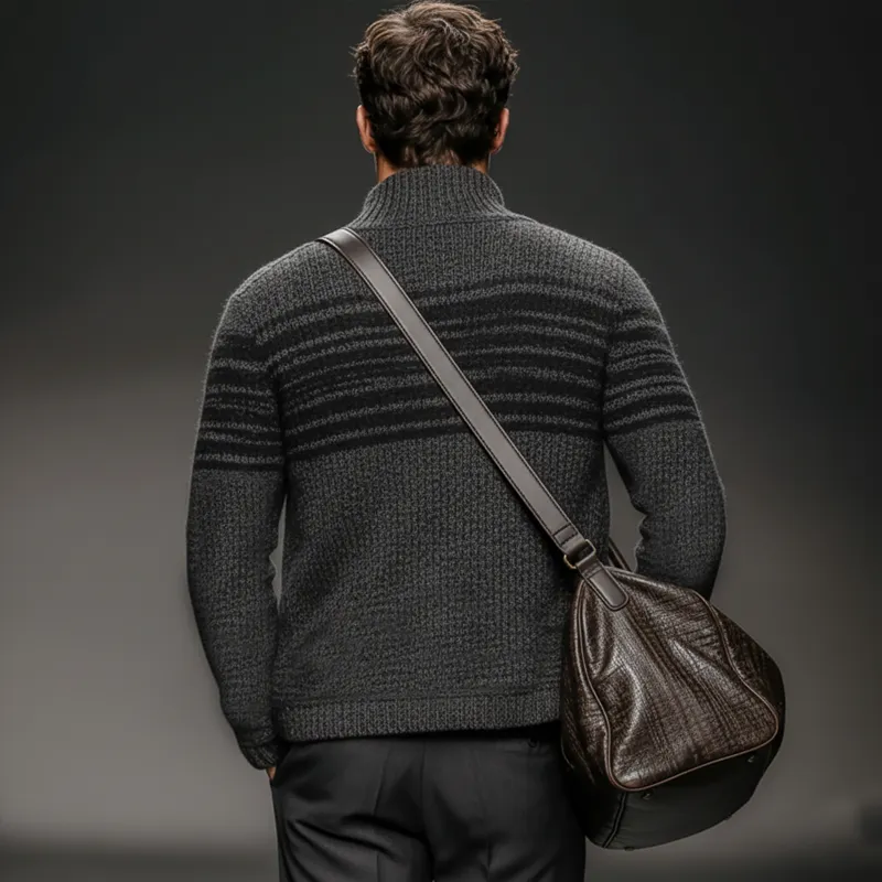 Men's Casual Colorblock Dark Grey Stand Collar Knitted Cardigan MTA2204J2U sold by Manly product image thumbnail 4