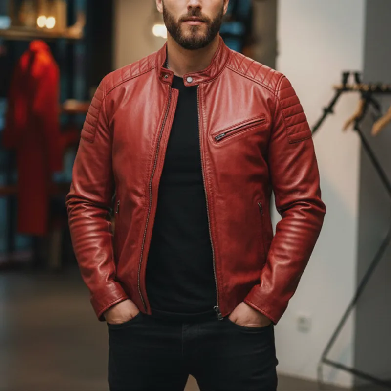 Men's Winter Fashion Multi-pocket PU Faux Leather Motorcycle Jacket MTA2236J9P sold by Manly product image thumbnail 2