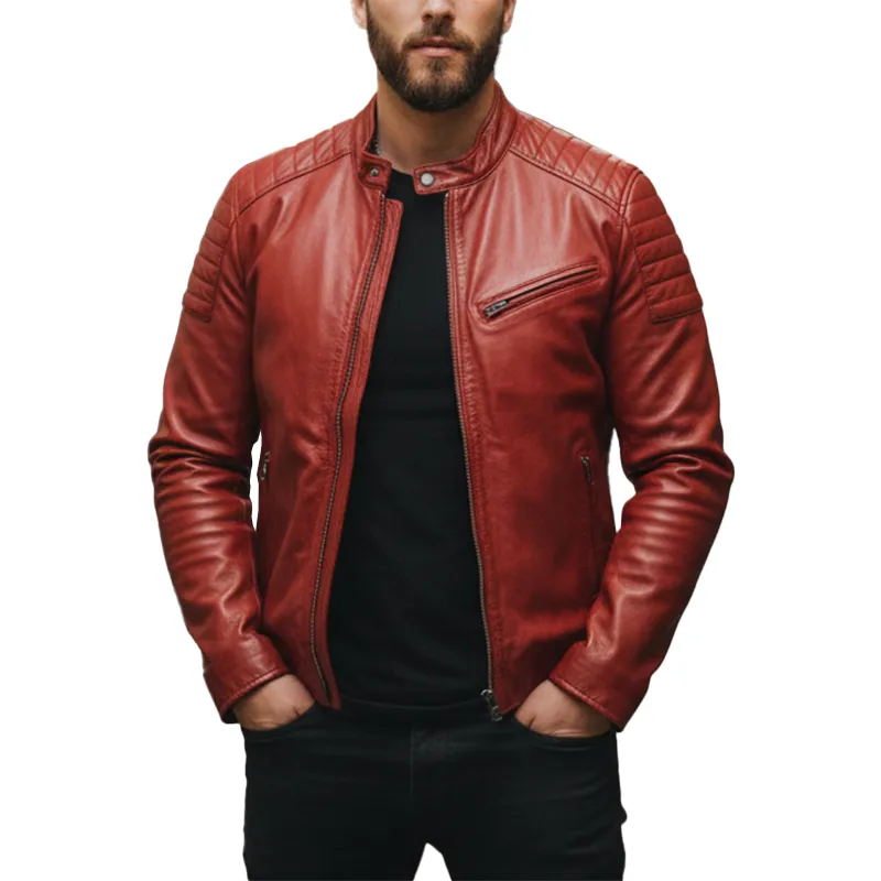 Men's Winter Fashion Multi-pocket PU Faux Leather Motorcycle Jacket MTA2236J9P sold by Manly