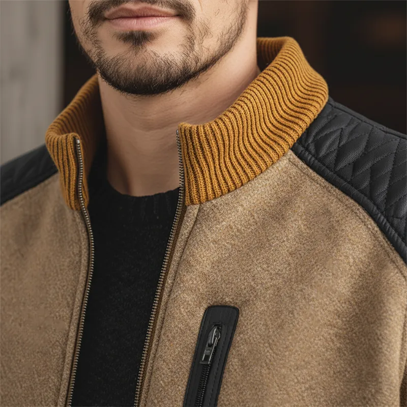 Men's Winter Retro Faux Wool PU Patch Warm Jacket MTA2264J2P sold by Manly product image thumbnail 4