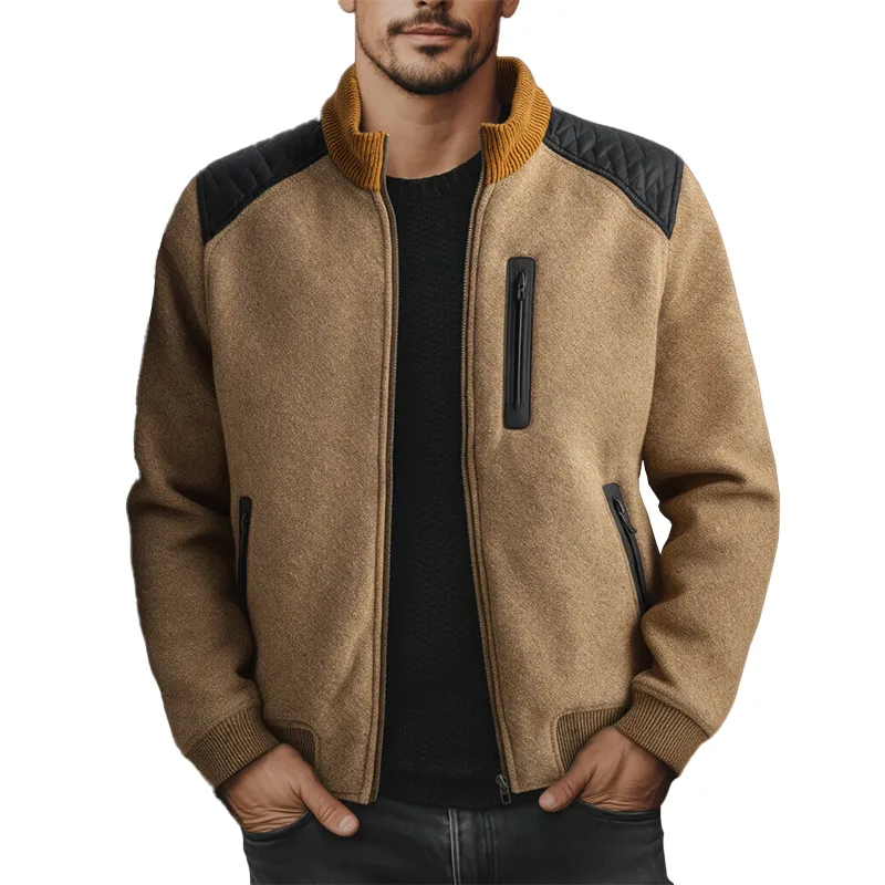 Men's Winter Retro Faux Wool PU Patch Warm Jacket MTA2264J2P sold by Manly
