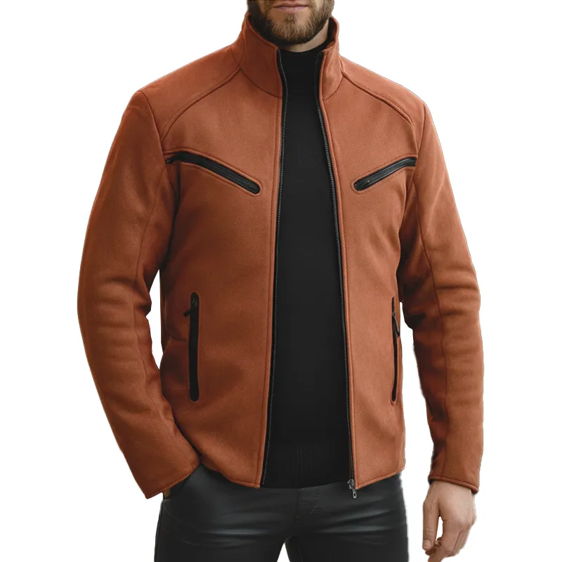 Men's Winter Fashion Faux Suede Stand Collar Zipper Jacket MTA2211J0P sold by Manly