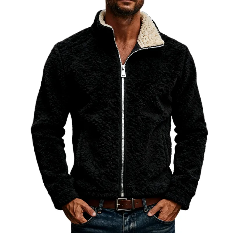 Men's Loose-Fit Contrast Fleece Zip-Up Jacket MTA2262J9X sold by Manly